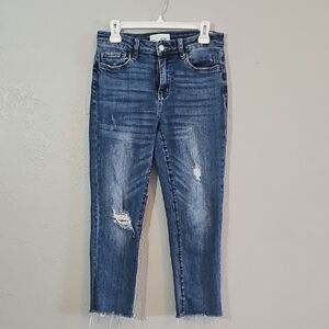 Vervet Distressed High Rise Ankle Jeans, Womens 28, Blie Denim, Raw Hem